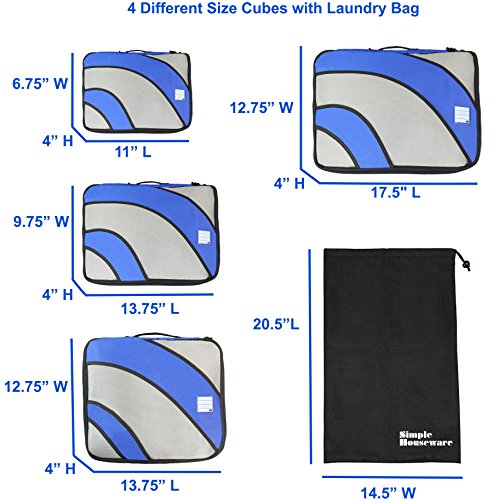 Travel Packing Cubes Set of 4 with Laundry Bag