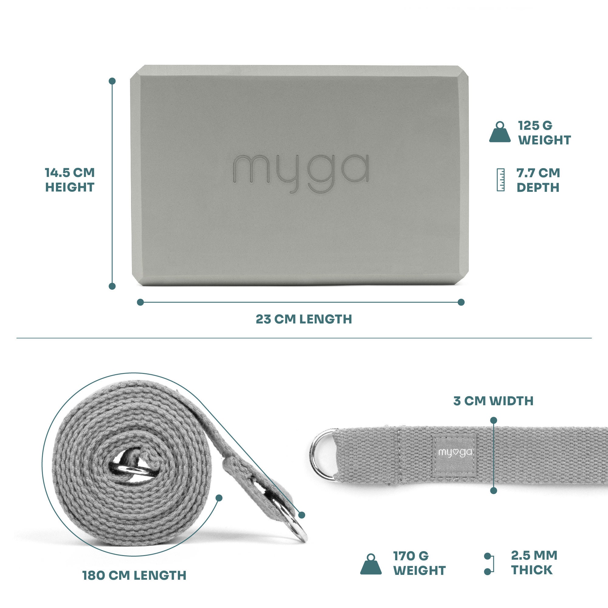 Myga Yoga Blocks and Strap Set - 2 Foam Bricks