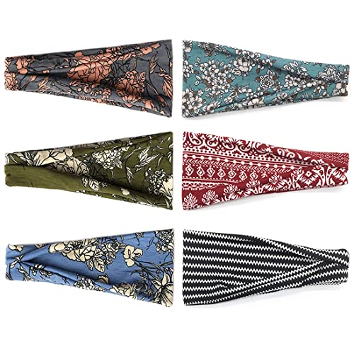 Boho Wide Headbands for Yoga Workouts - 6 Pack