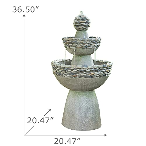 36.5" Zen-Style 3-Tier Outdoor Water Fountain