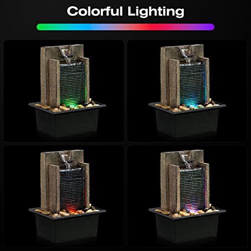 Amootek Tabletop Waterfall Fountain with LED Lights