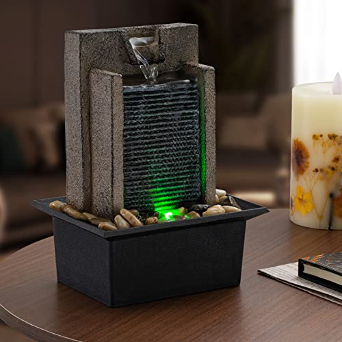 Amootek Tabletop Waterfall Fountain with LED Lights