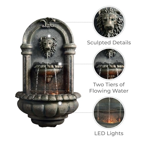 Lion Head Wall-Mounted LED Outdoor Water Fountain