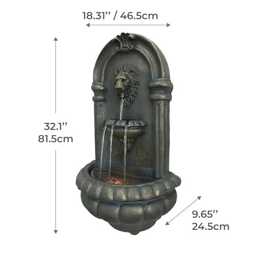 Lion Head Wall-Mounted LED Outdoor Water Fountain
