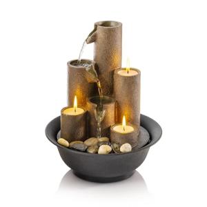 Alpine Indoor Tabletop Tiered Water Fountain with Candles