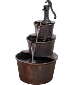 Rustic Tiered Pump and Barrel Water Fountain