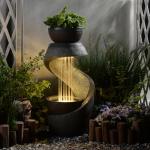 S-Shaped Outdoor Fountain with LED Lights and Planter