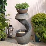 S-Shaped Outdoor Fountain with LED Lights and Planter
