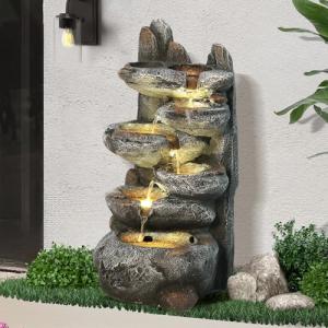 Cascading Rock Water Fountain with LED Lights