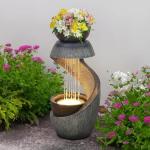 S-Shaped Outdoor Fountain with LED Lights and Planter