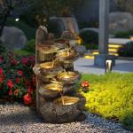 6-Tier Rock Water Fountain with Lights for Outdoors