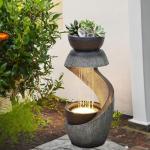 S-Shaped Outdoor Fountain with LED Lights and Planter