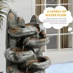 6-Tier Rock Water Fountain with Lights for Outdoors