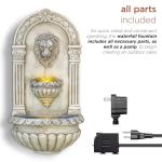 Lion Head Wall Fountain with LED Lights, 32