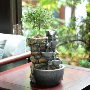 Haobos 4-Bowl Indoor Fountain with Plant Pot