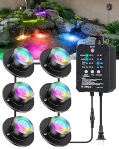 HIBOITEC RGB LED Pond Lights with Timer, 6 Pack
