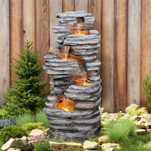 40" Outdoor LED Cascading Rock Water Fountain
