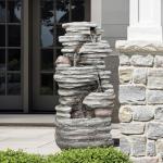 40" Outdoor LED Cascading Rock Water Fountain