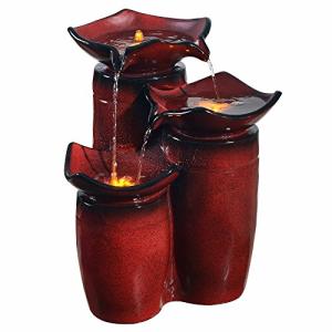 Teamson 3-Tier Glazed Pot Fountain with LED Lights