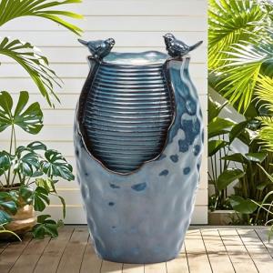Elegant Turquoise Ceramic Jar Water Fountain with Lights