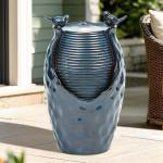 Elegant Turquoise Ceramic Jar Water Fountain with Lights