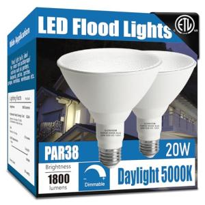 Dimmable 5000K LED Flood Light Bulbs 2-Pack