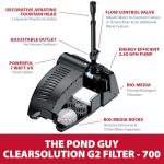 The Pond Guy ClearSolution Submersible Filter, Pump & Ultraviolet System for Outdoor Water Garden with Fountain Attachments & Diverter Valve, 1250
