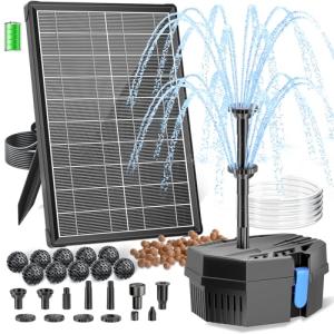 Solar Pond Filter Fountain with Battery Backup System