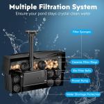 Solar Pond Filter Fountain with Battery Backup System