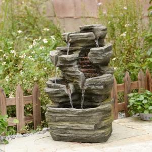 6-Tier Rock Water Fountain with Lights for Outdoors