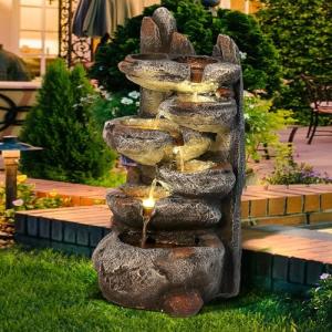 6-Tier Cascading Rock Water Fountain with LED Light