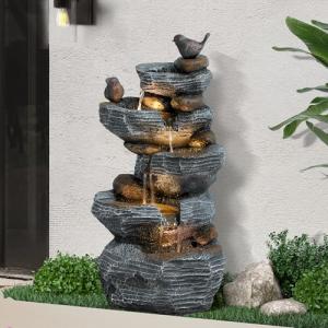 5-Tier Cascading Rock Water Fountain with LED Lights