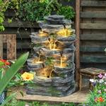 7-Tier Cascading Rock Water Fountain with LED Lights