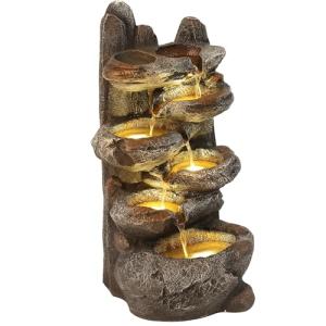 6-Tier Cascading Rock Water Fountain with Lights