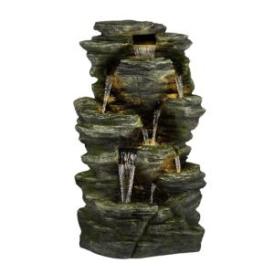 Alpine Multitiered Rock Waterfall Fountain with Lights