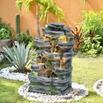 GIODIR Garden Fountains Outdoor, 7-Tiers Cascading Rock Water Fountain, 24.4" H Waterfall Fountain Indoor with 6 LED Lights and Moss for Patio, Yard and Home Art Decor, Natural Stone Look