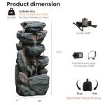 The 5-Tiered Rock Water Fountain Outdoor&Indoor, 31.5’’H Floor-Standing Garden Fountains, Stone Feature and Waterfall with Lights for Patio, Backyard, Deck, Porch, Home DéCor, Gray