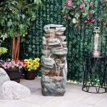 39" Multitiered Rock Look Outdoor Fountain with LED
