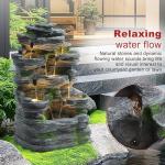 GIODIR Garden Fountains Outdoor, 7-Tiers Cascading Rock Water Fountain, 24.4" H Waterfall Fountain Indoor with 6 LED Lights and Moss for Patio, Yard and Home Art Decor, Natural Stone Look