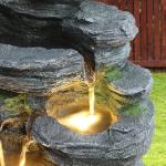 GIODIR Garden Fountains Outdoor, 7-Tiers Cascading Rock Water Fountain, 24.4" H Waterfall Fountain Indoor with 6 LED Lights and Moss for Patio, Yard and Home Art Decor, Natural Stone Look