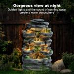 GIODIR Garden Fountains Outdoor, 7-Tiers Cascading Rock Water Fountain, 24.4" H Waterfall Fountain Indoor with 6 LED Lights and Moss for Patio, Yard and Home Art Decor, Natural Stone Look