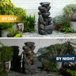 The 5-Tiered Rock Water Fountain Outdoor&Indoor, 31.5’’H Floor-Standing Garden Fountains, Stone Feature and Waterfall with Lights for Patio, Backyard, Deck, Porch, Home DéCor, Gray