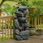 The 5-Tiered Rock Water Fountain Outdoor&Indoor, 31.5’’H Floor-Standing Garden Fountains, Stone Feature and Waterfall with Lights for Patio, Backyard, Deck, Porch, Home DéCor, Gray
