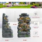 GIODIR Garden Fountains Outdoor, 7-Tiers Cascading Rock Water Fountain, 24.4" H Waterfall Fountain Indoor with 6 LED Lights and Moss for Patio, Yard and Home Art Decor, Natural Stone Look