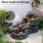 37" L Garden Outdoor Water Fountain, Floor Standing 5-Tiers Rock Natural Waterfall Outdoor Fountains with LED Lights for Patio, Porch, Home Art Decor