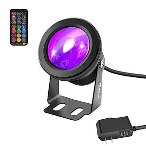 RUICAIKUN Outdoor Lights,10w Spot Lights Outdoor with US Plug and Remote Control,Dimmable Halloween Decor Christmas Lights Outdoor,Waterproof Spotlight with Timer（Light Color is Mixed, NOT Pure RGB）
