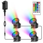 CREPOW RGB Pond Lights with Timer, LED Underwater Submersible Colorful Landscape Spotlights, 98ft Remote Control IP68 Waterproof Fountain Lights for Fish Aquarium Tank Garden Yard Pool (Set of 4)
