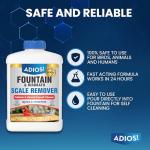 Adios! Fountain Scale Remover for Calcium, Lime and Hard Water Deposits on Bird Fountains, Baths and Water Features (16 oz)
