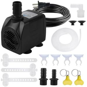 Small Fountain Pumps Submersible Outdoor, 480GPH Durable 25W Outdoor Water Pump with 6.5ft Tubing & 4 Nozzles for Aquarium, Pond, Fish Tank, Water Pump Hydroponics, Backyard Fountain