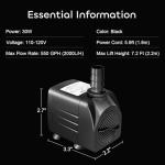 GROWNEER 550GPH Submersible Water Fountain Pump